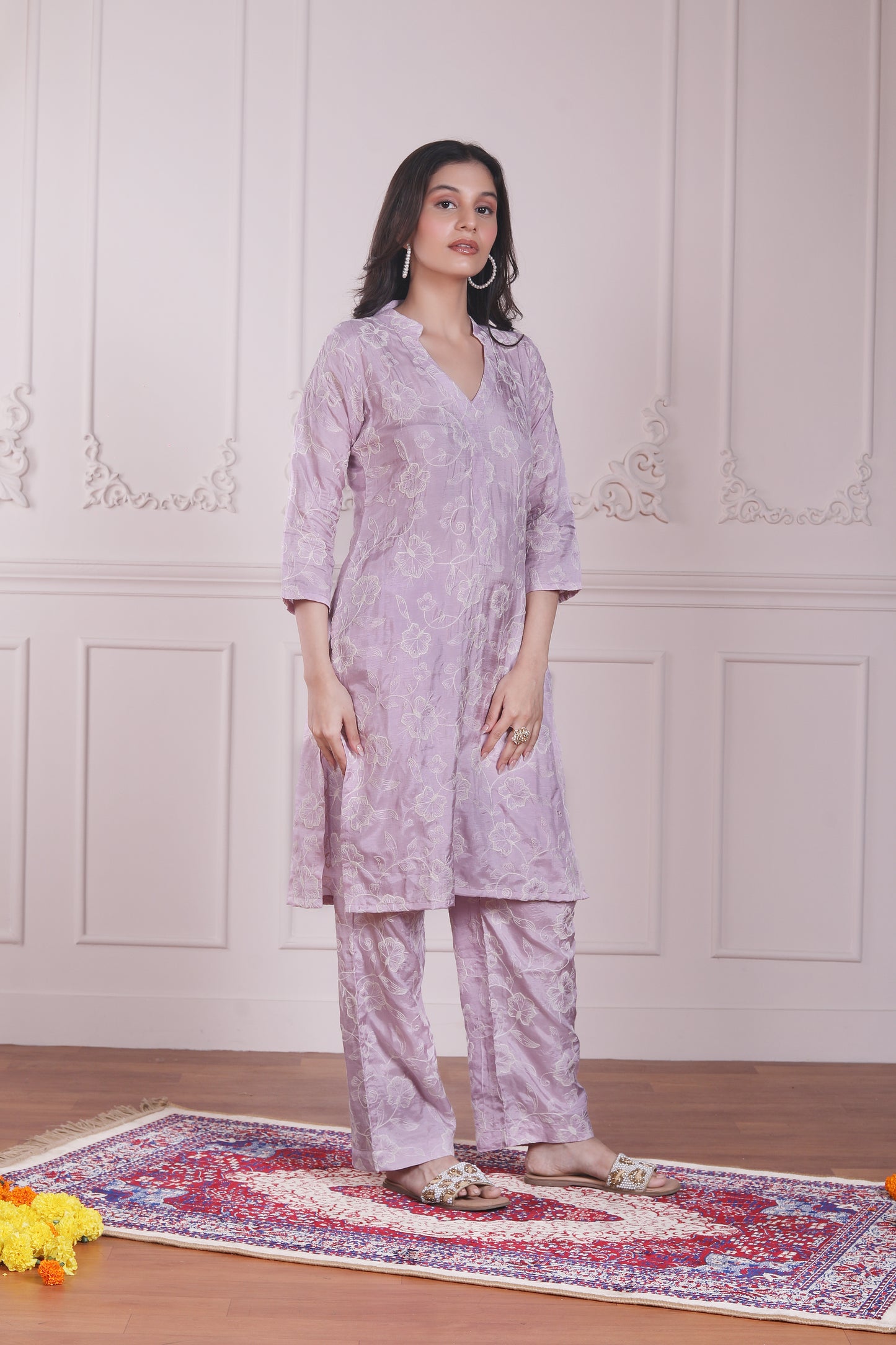 Lilac embroidered kurta set