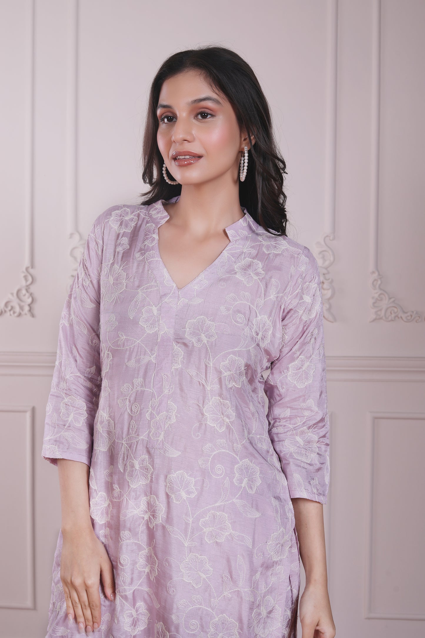 Lilac embroidered kurta set