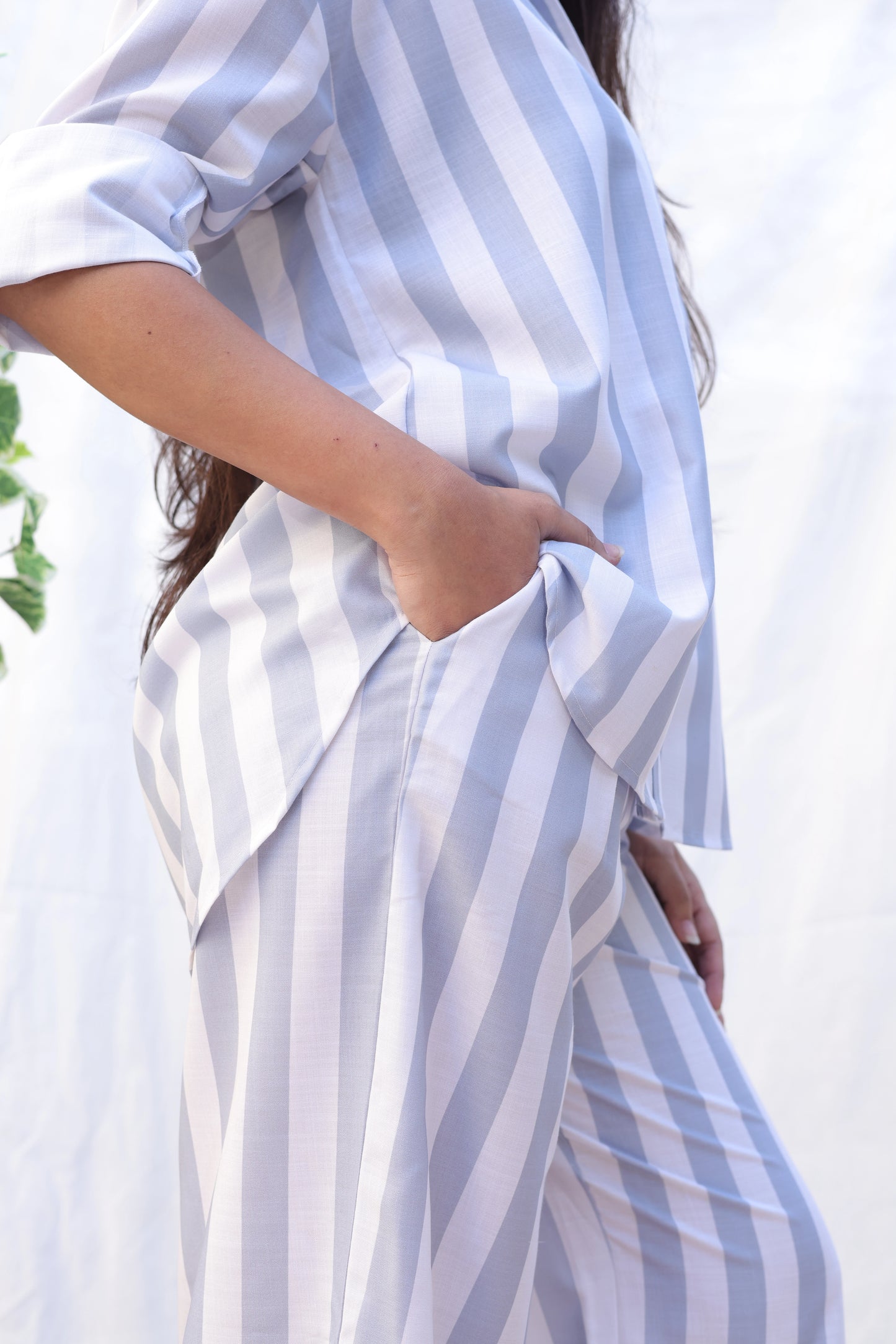 White Grey Striped Co-ord Set