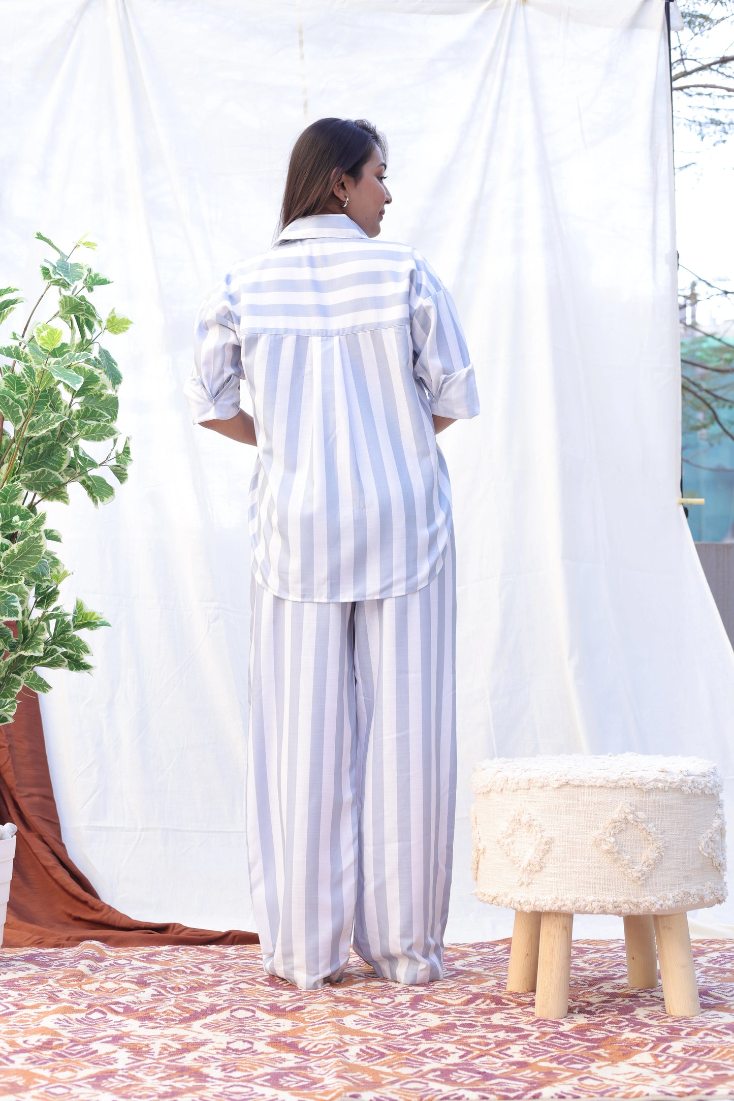 White Grey Striped Co-ord Set