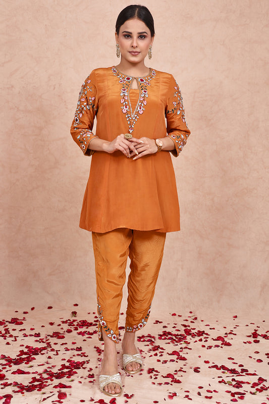 Rust Crepe Zardosi Embroidered Co-Ord Set