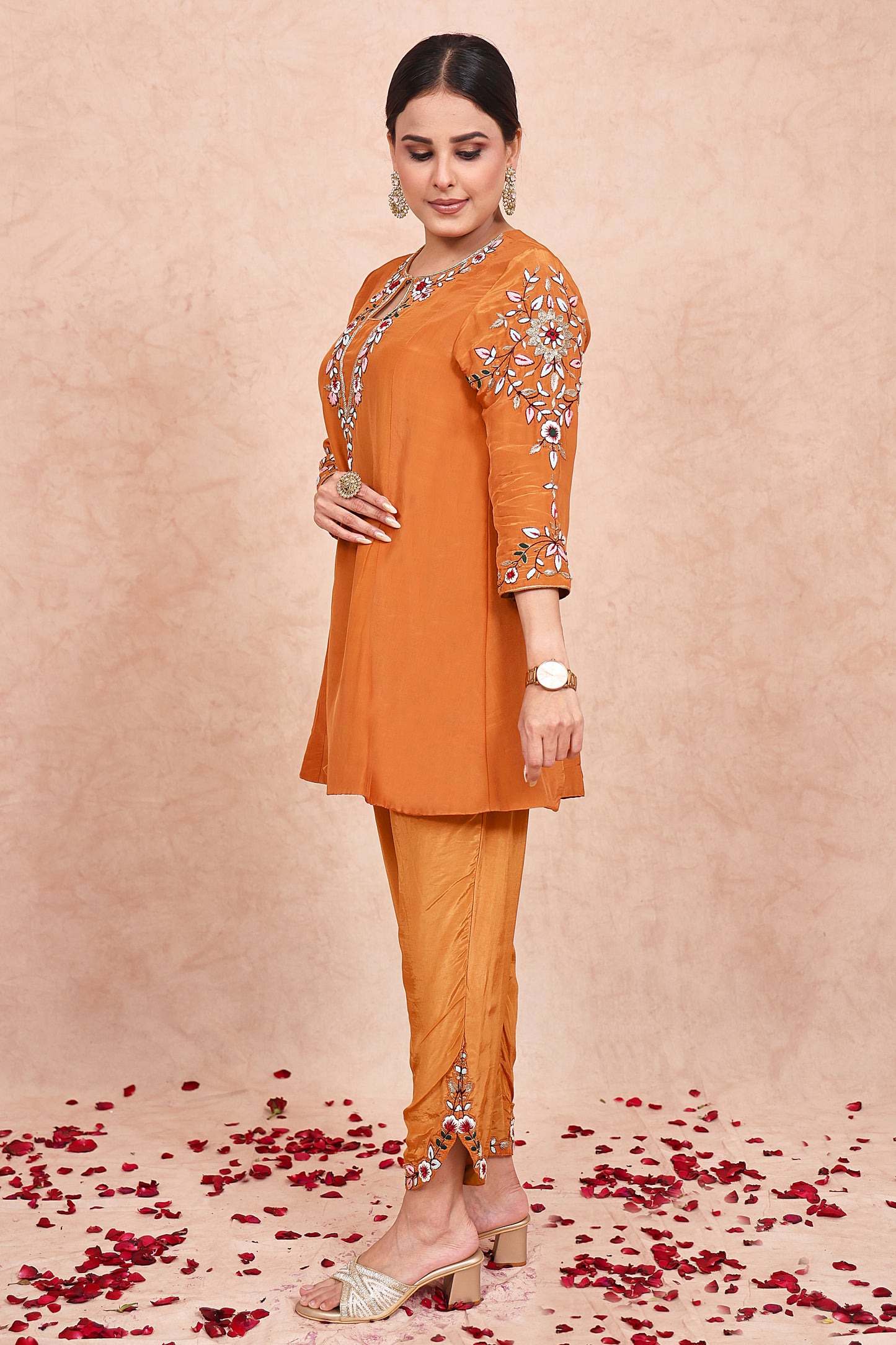 Rust Crepe Zardosi Embroidered Co-Ord Set