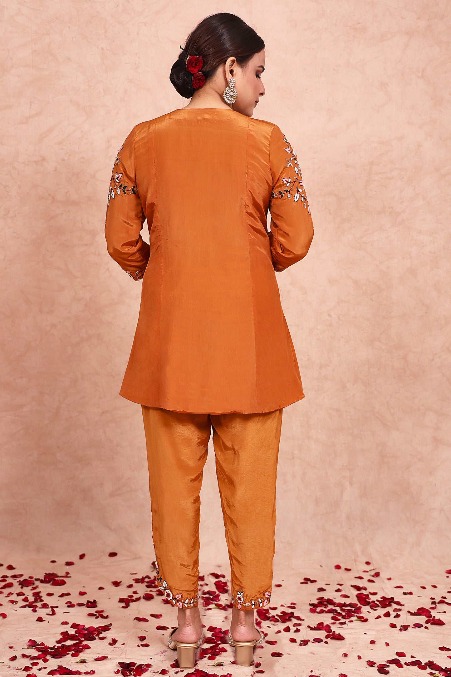 Rust Crepe Zardosi Embroidered Co-Ord Set