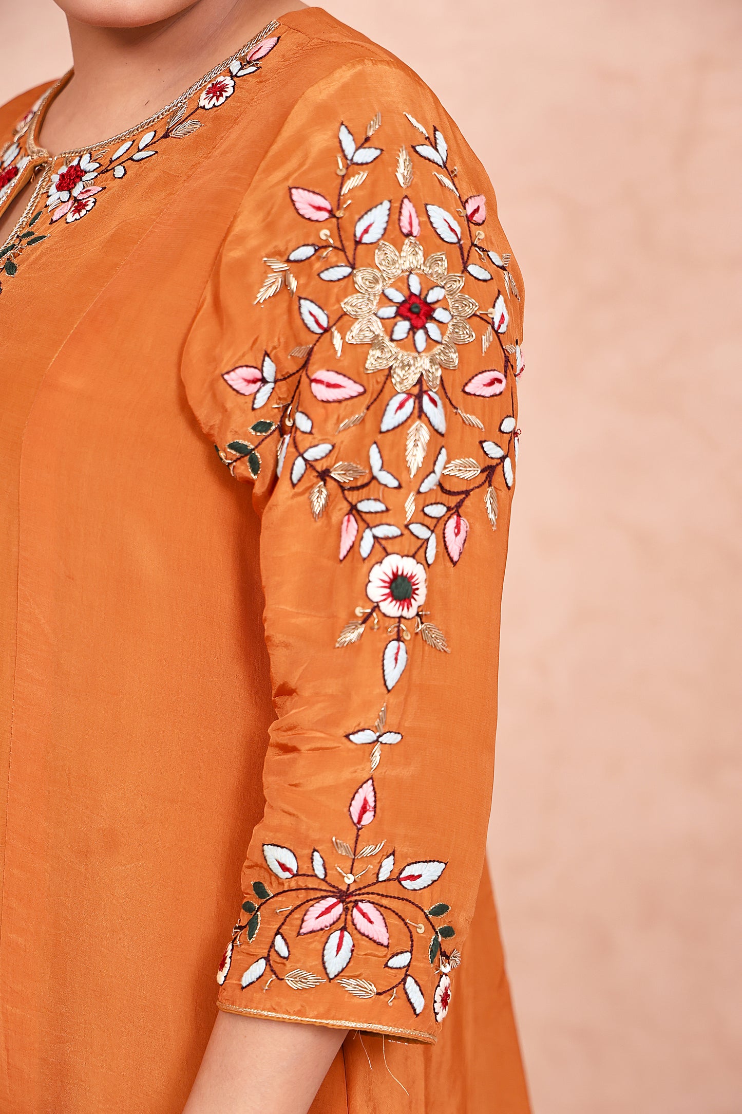 Rust Crepe Zardosi Embroidered Co-Ord Set