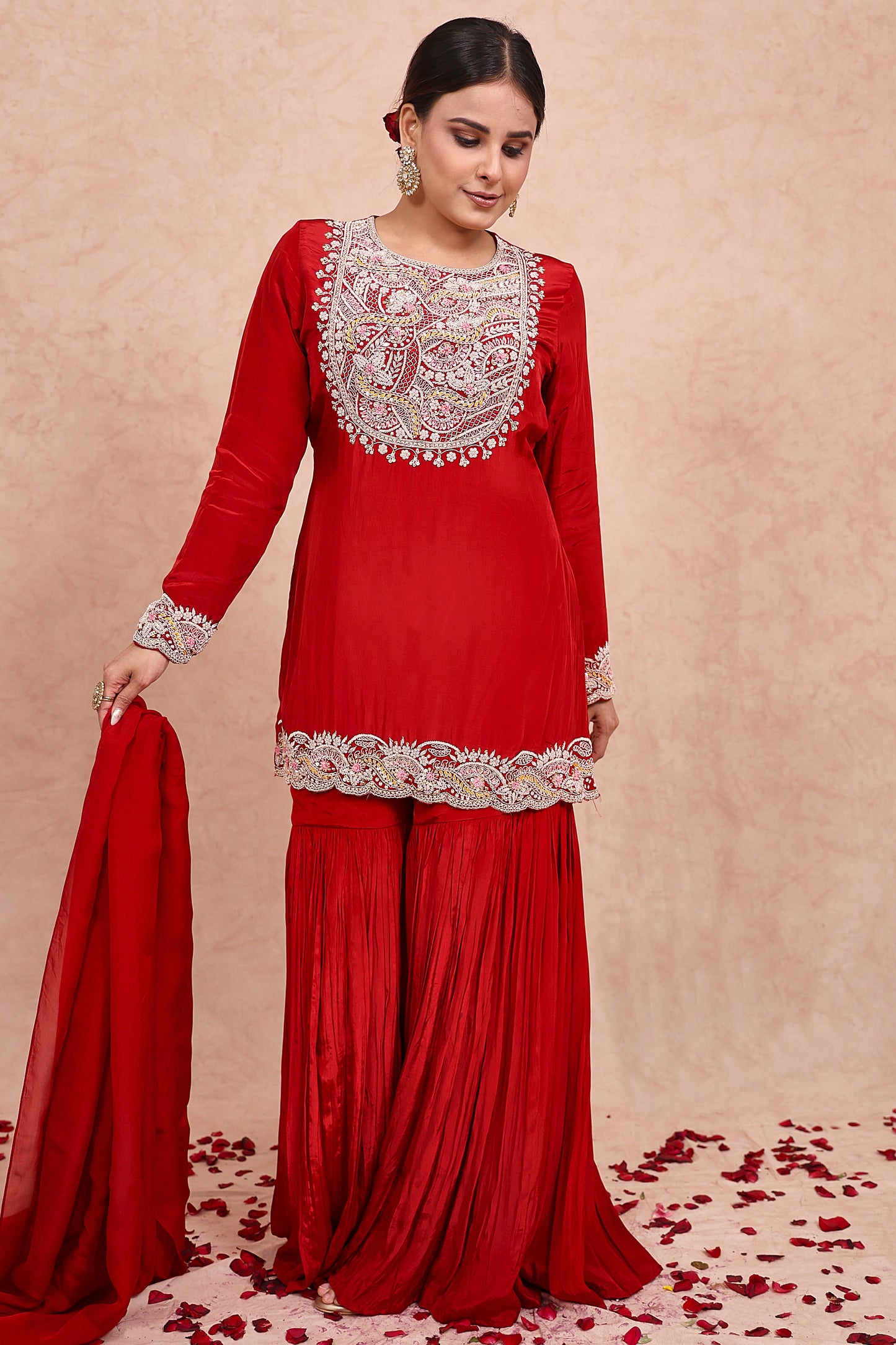 Maroon Crepe Zardosi Embroidered Sharara Set