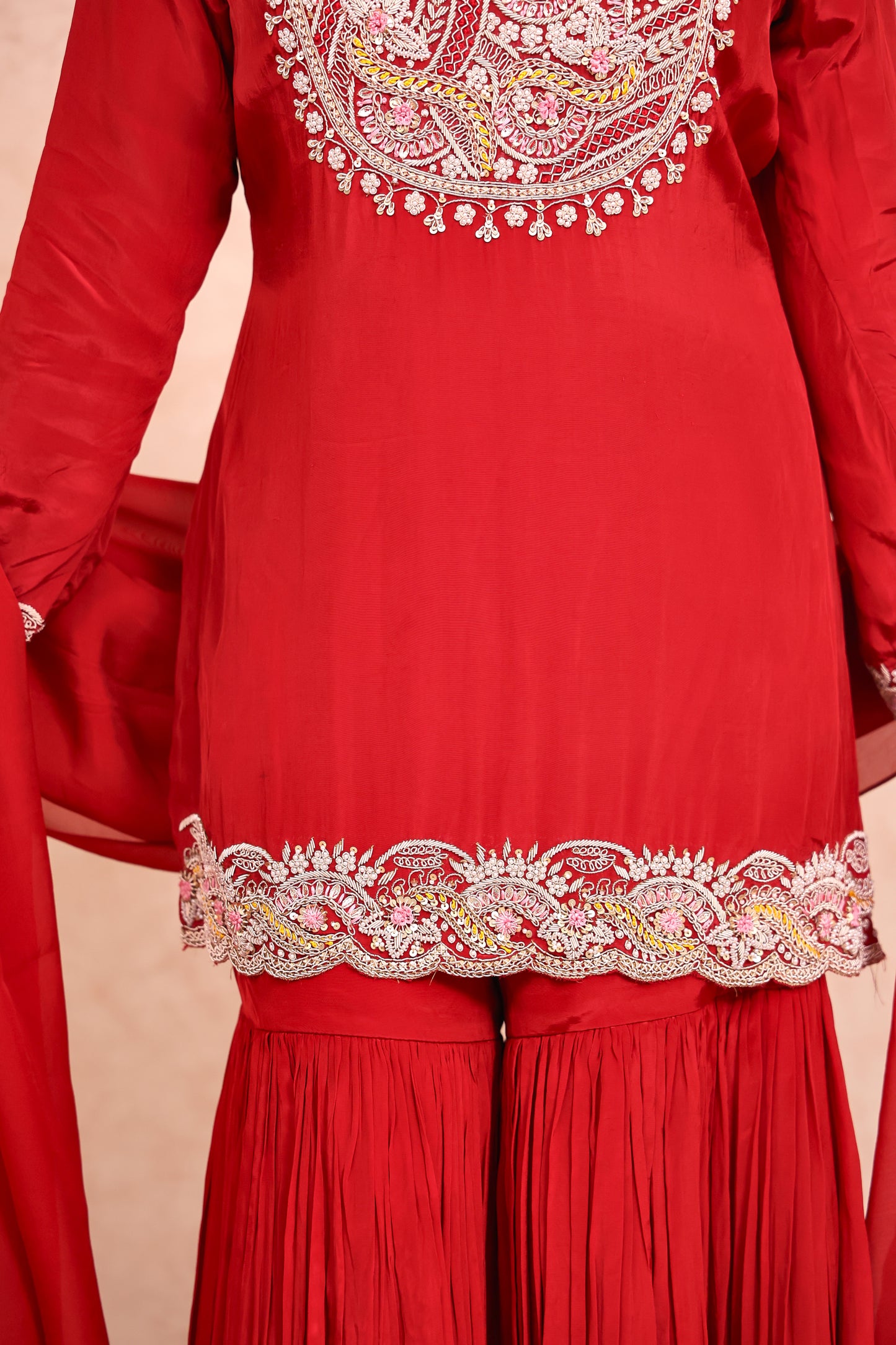 Maroon Crepe Zardosi Embroidered Sharara Set