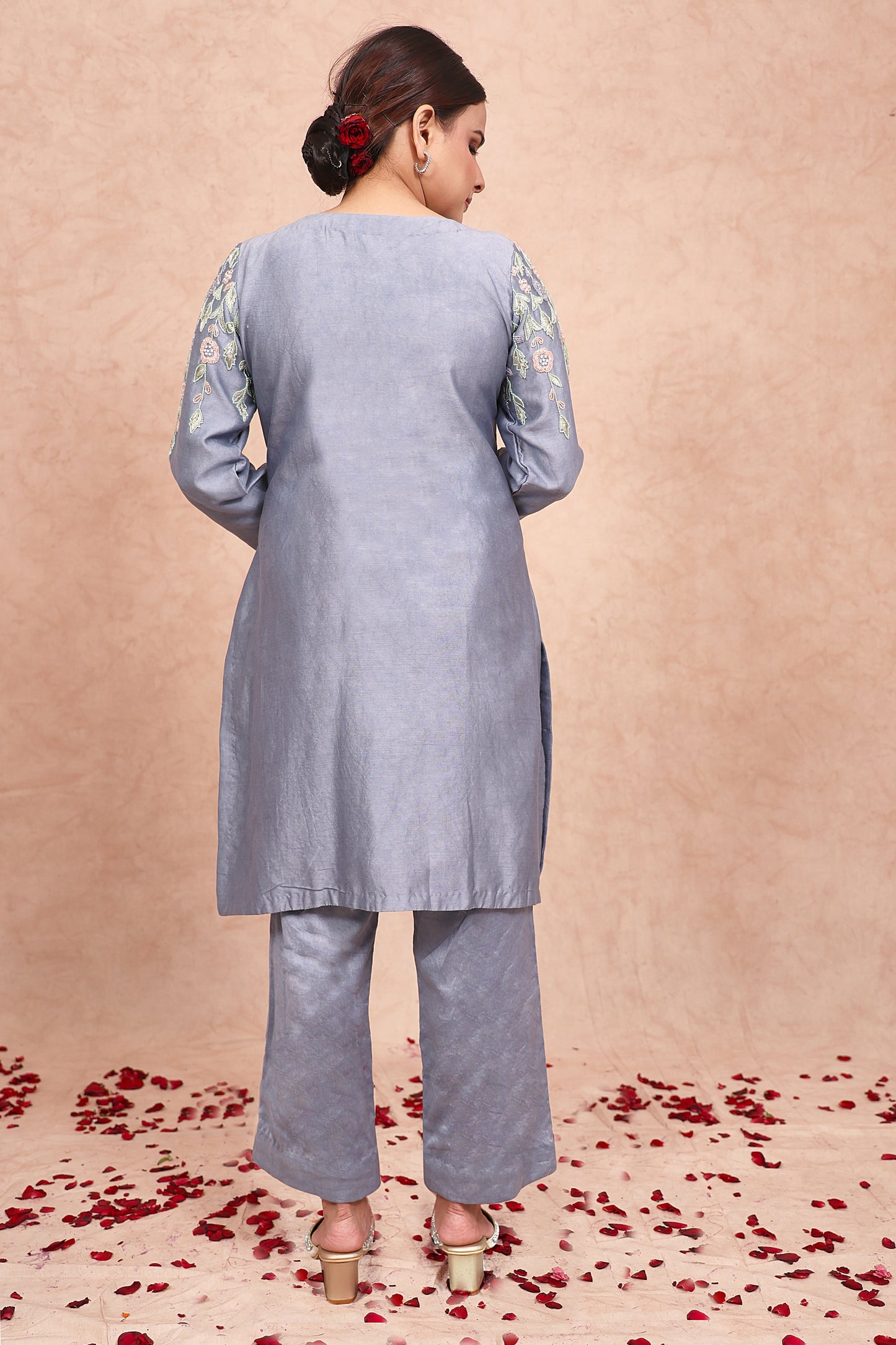 Pastel Blue Chanderi silk Embroidered Kurta Set