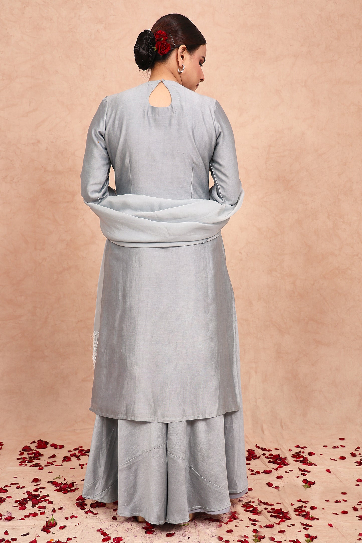 Pastel Blue Chanderi Silk Pearl Embroidered Kurta Set