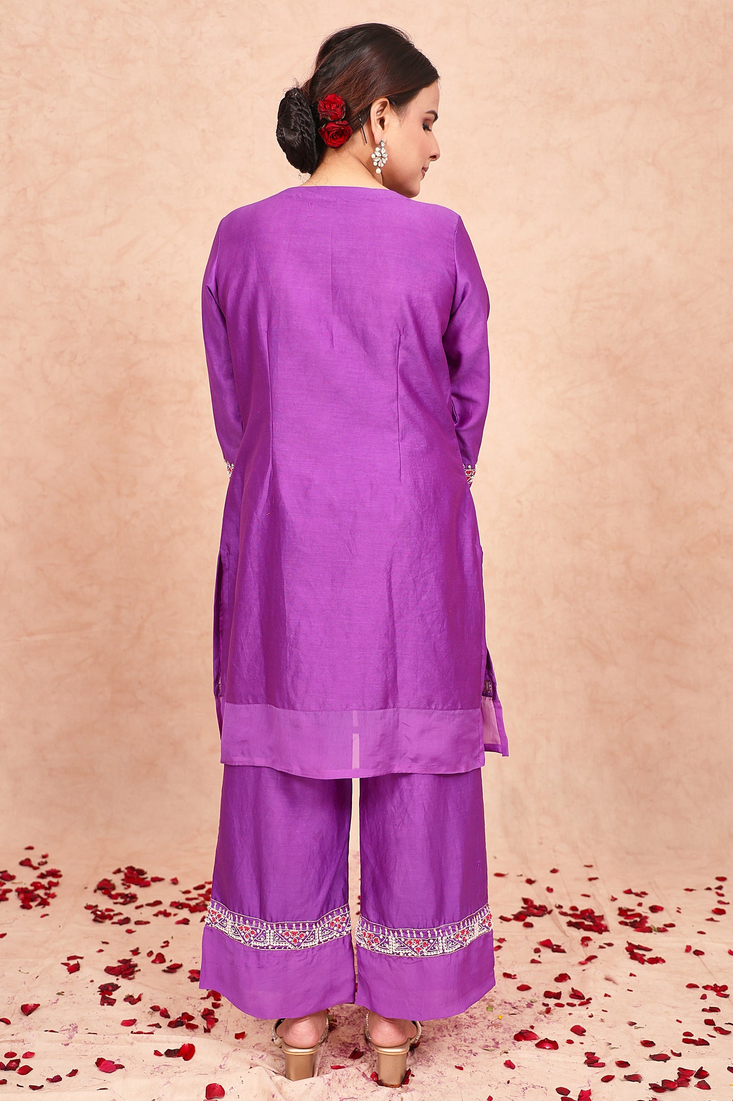 Purple Chanderi Silk Embroidered kurta set