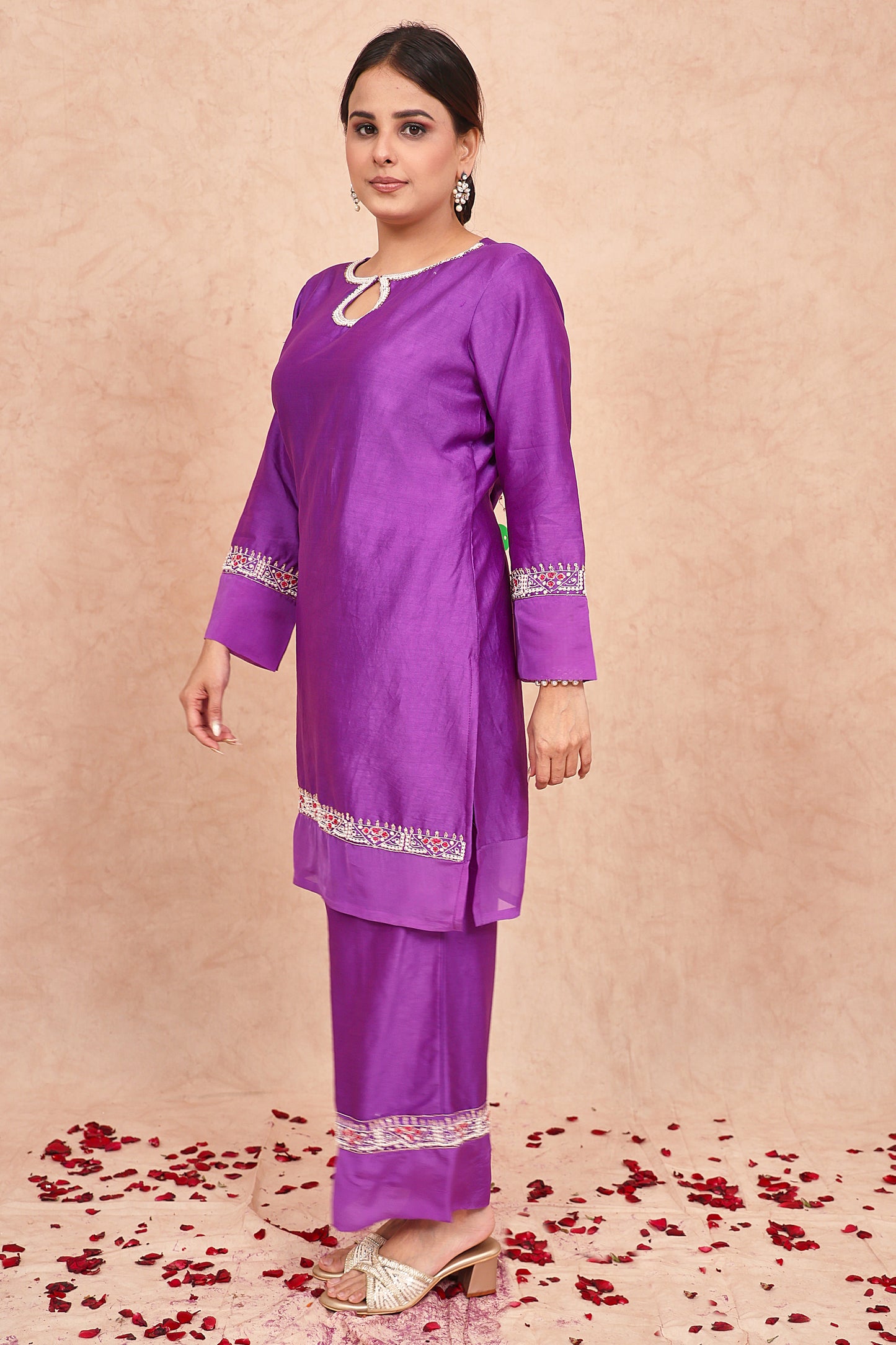 Purple Chanderi Silk Embroidered kurta set