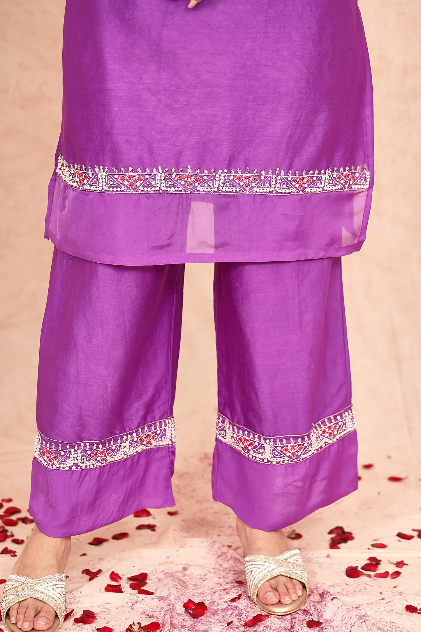 Purple Chanderi Silk Embroidered kurta set