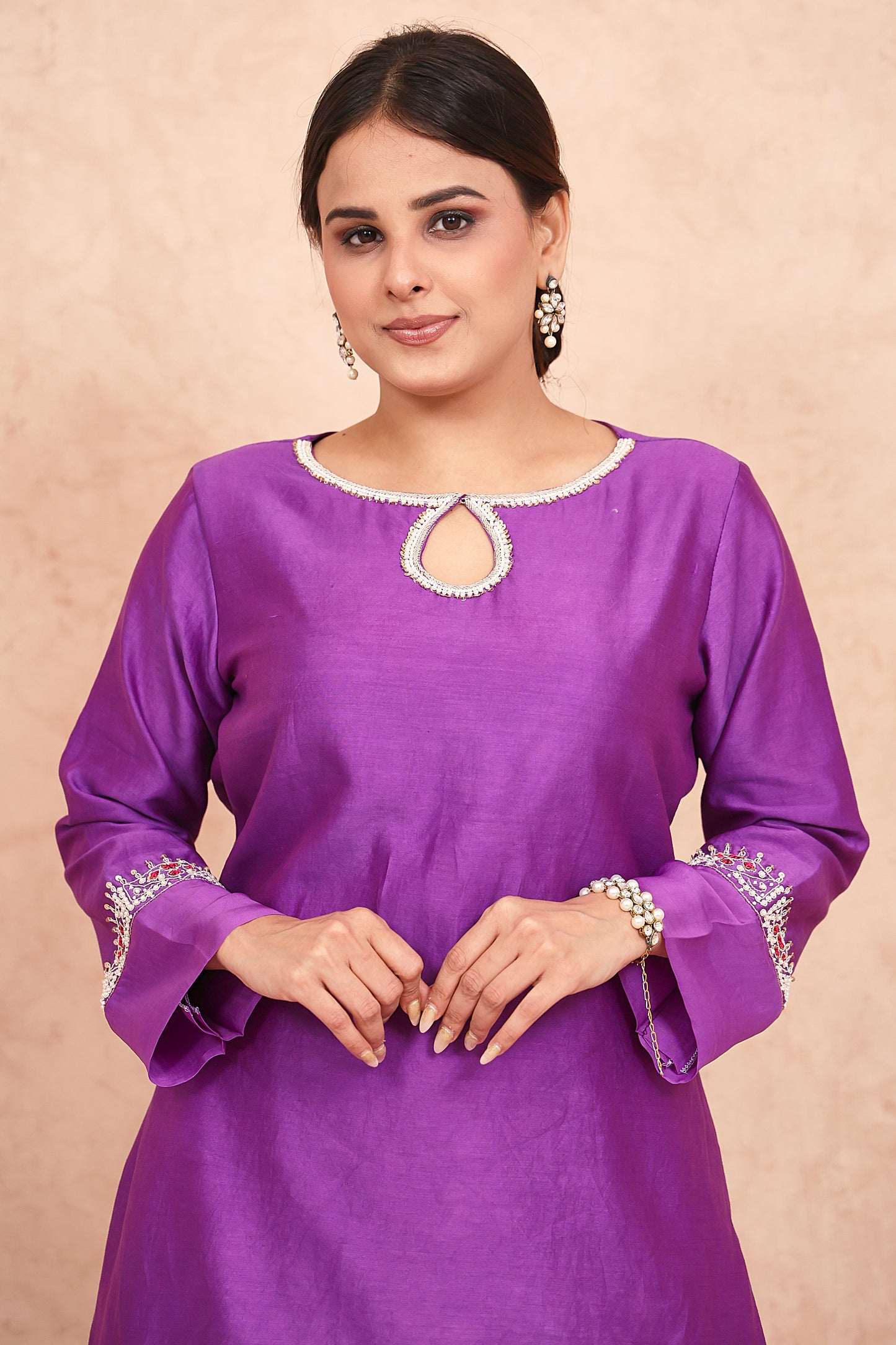 Purple Chanderi Silk Embroidered kurta set