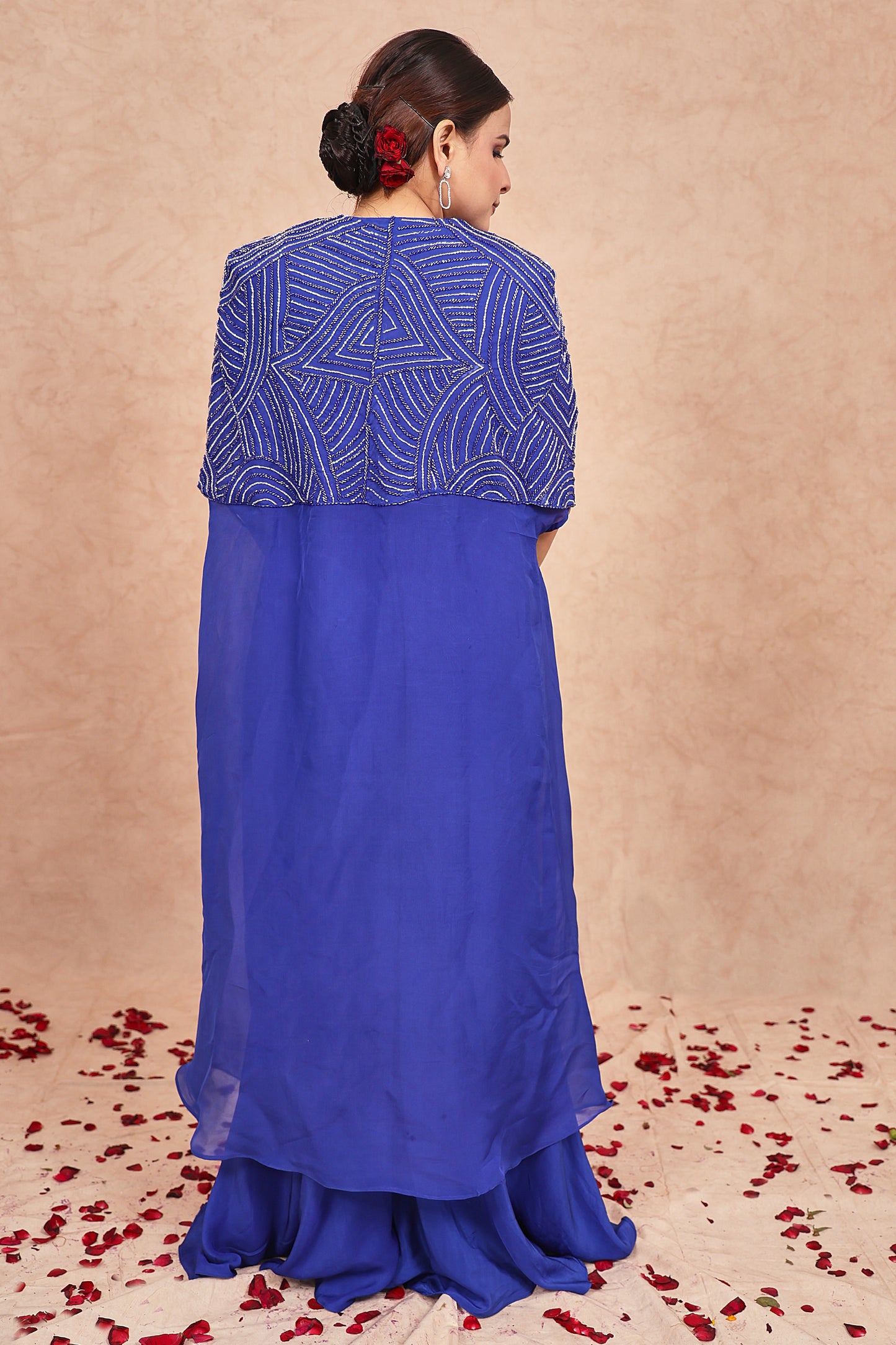 Electric Blue Cut Dana Embroidered Cape Set