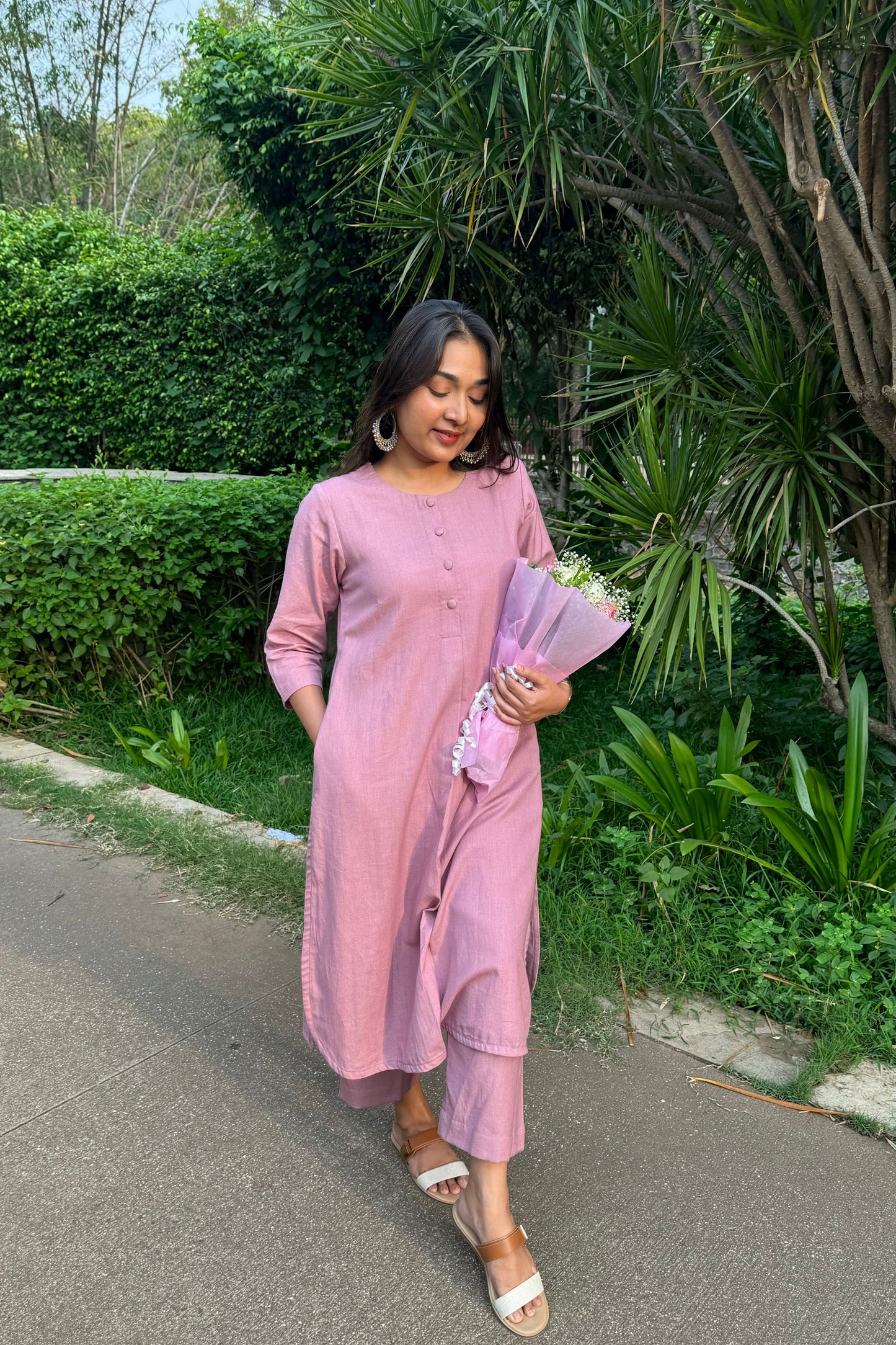 Lavender Rose Cotton Kurta Set