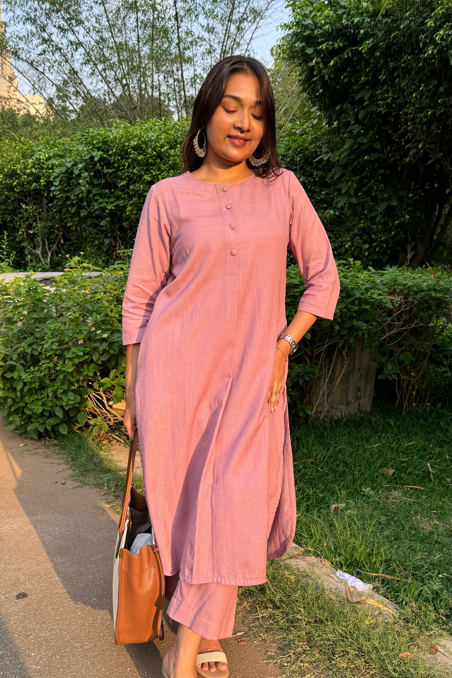 Lavender Rose Cotton Kurta Set