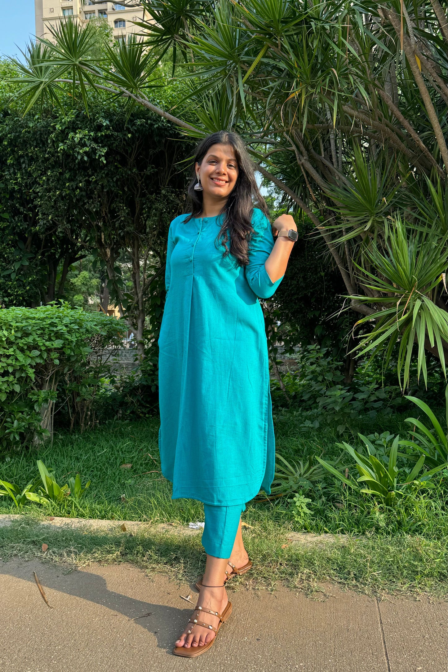 Teal Blue Cotton Kurta Set