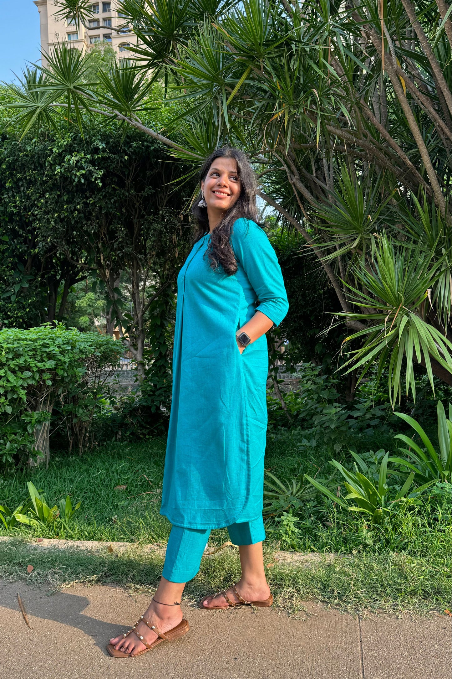 Teal Blue Cotton Kurta Set