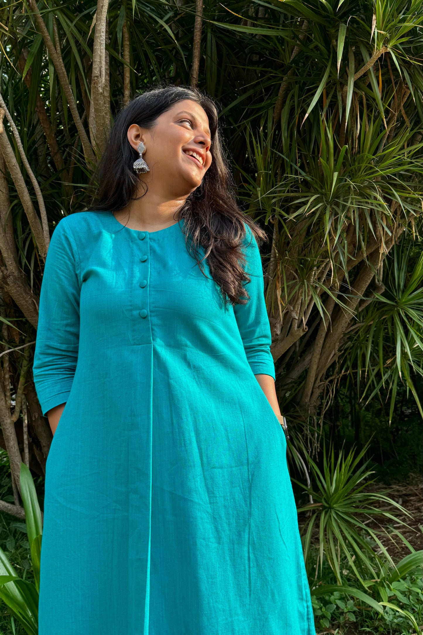 Teal Blue Cotton Kurta Set