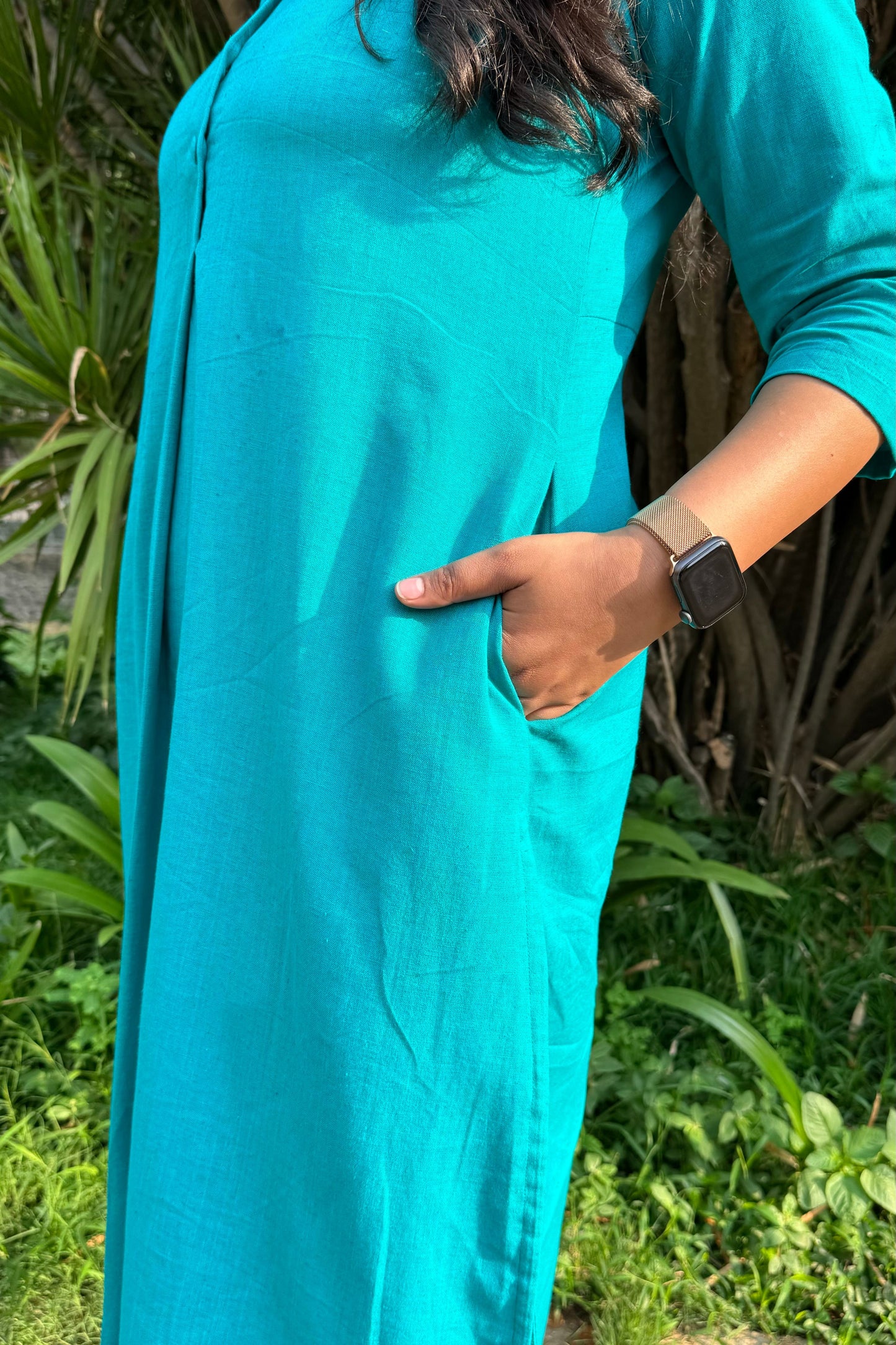 Teal Blue Cotton Kurta Set