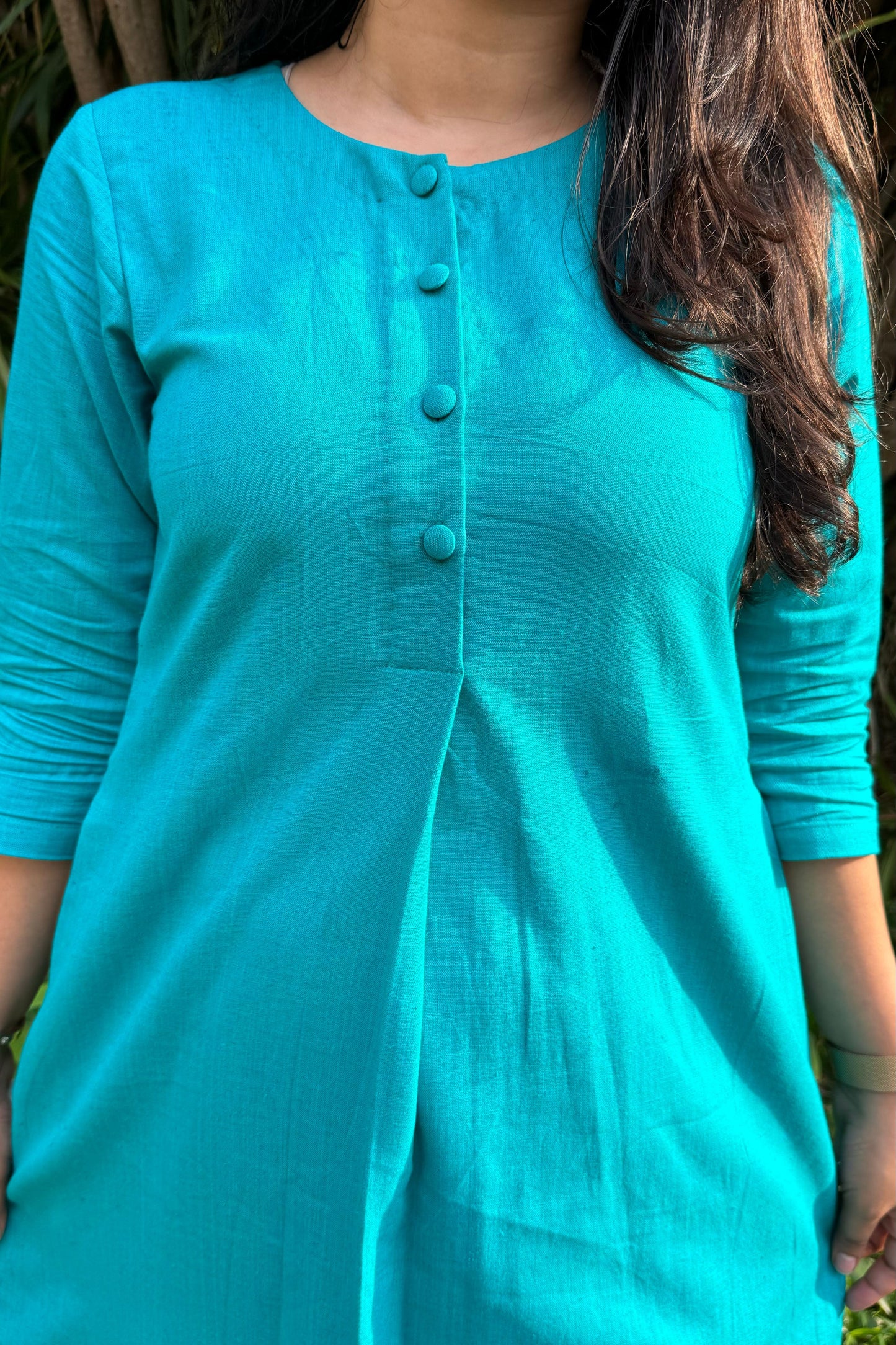 Teal Blue Cotton Kurta Set