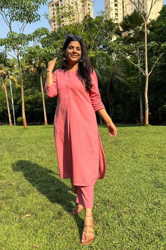 Georgia Peach Cotton Kurta Set