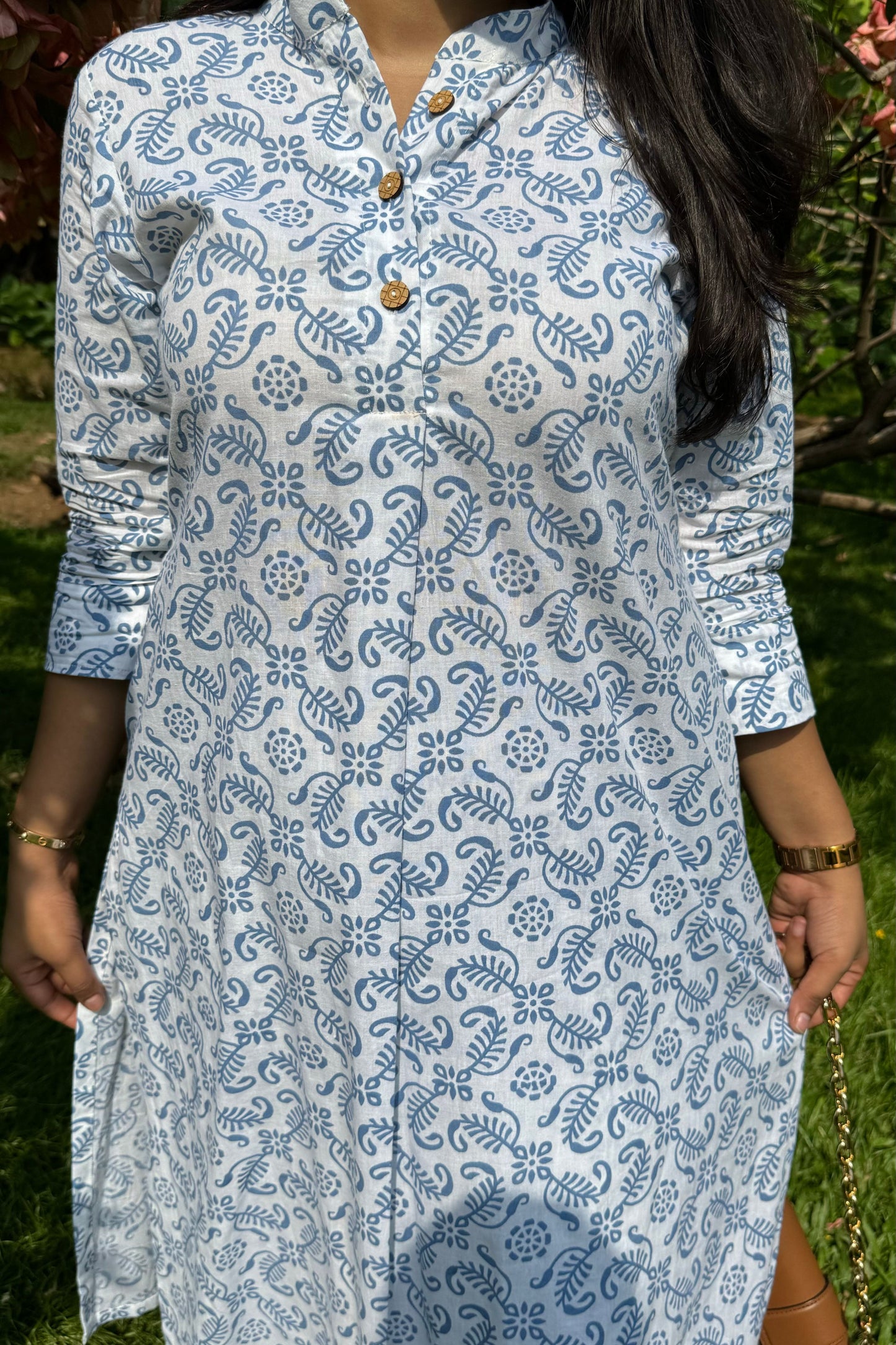 White Printed Pure Cotton Kurta Set