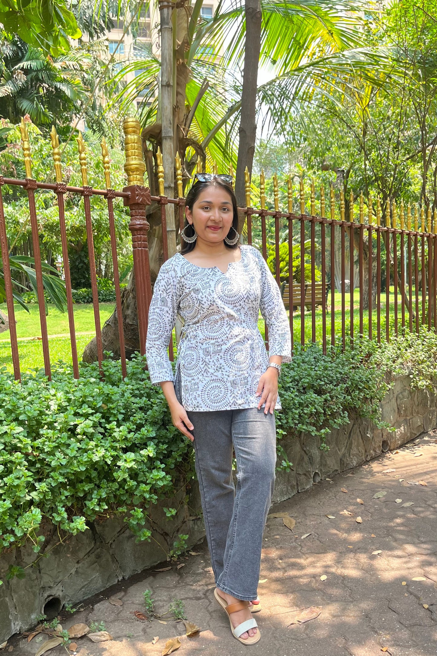 White Printed Pure Cotton Short Top