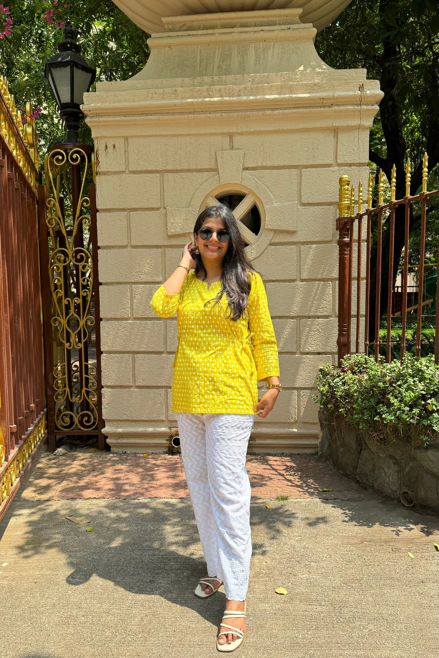 Yellow Printed Cotton Short Top