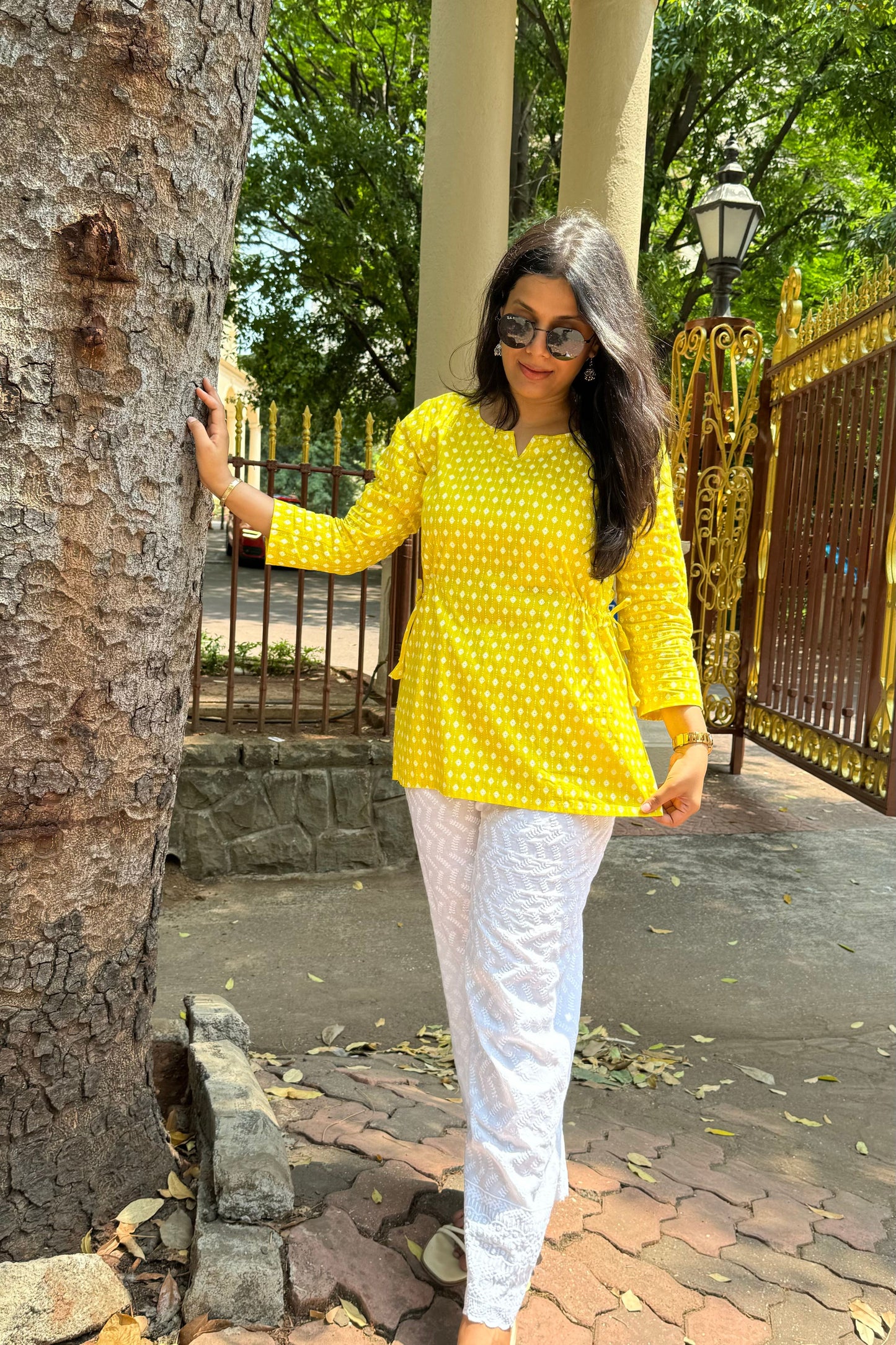 Yellow Printed Cotton Short Top