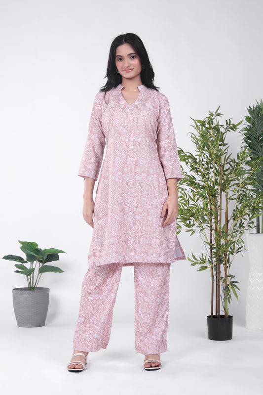 Brown floral kurta set