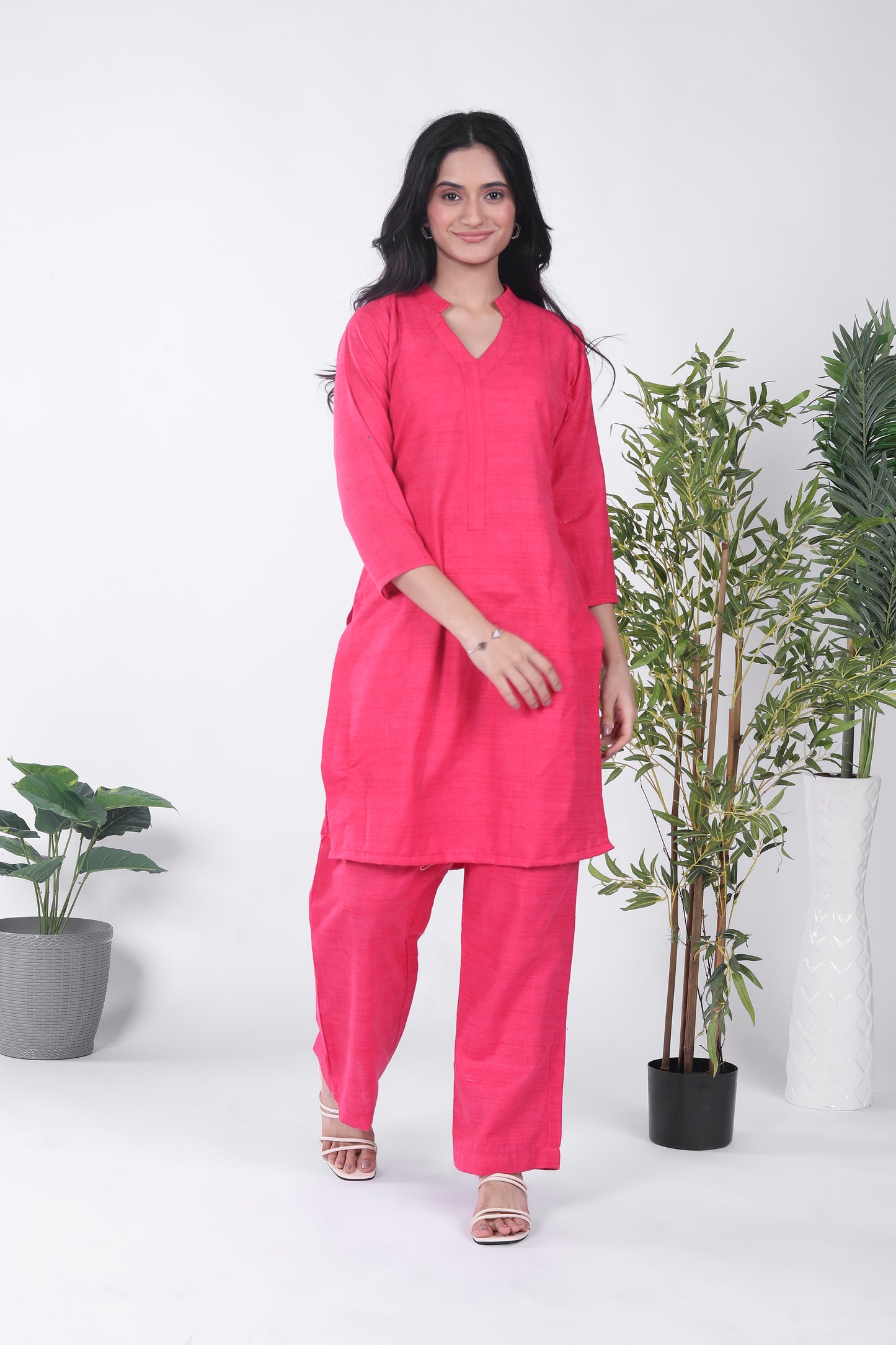 Solid pink kurta set