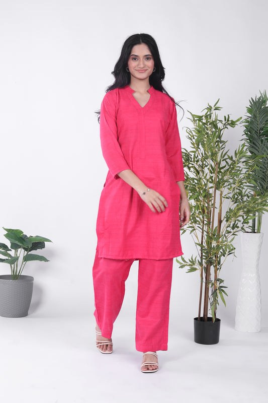 Solid pink kurta set