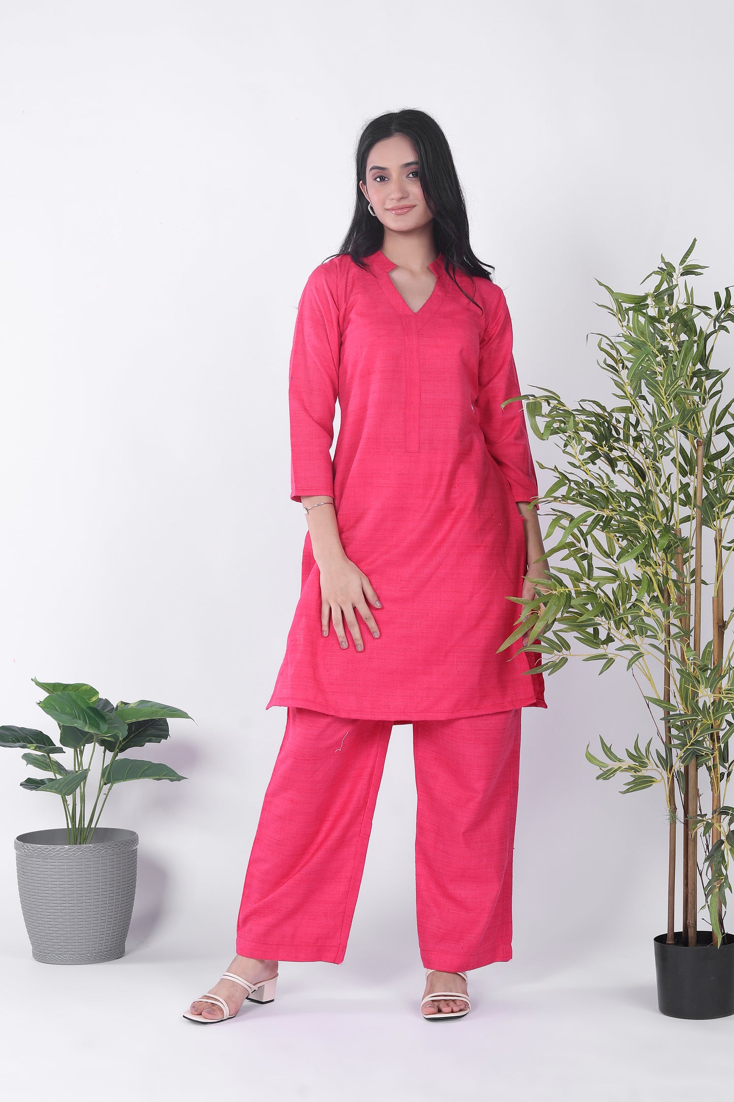 Solid pink kurta set