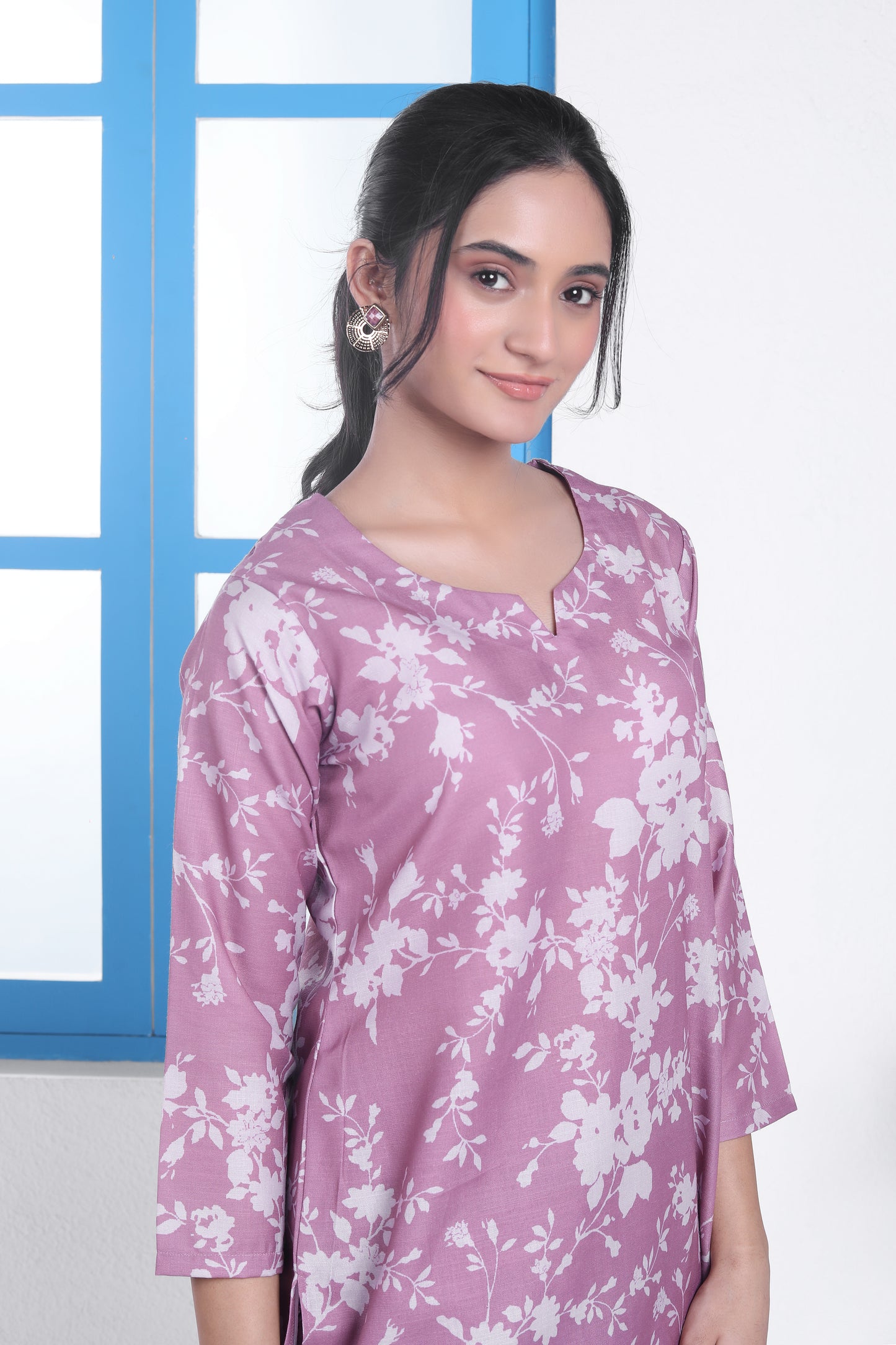 Pink floral co-ord set with short kurta